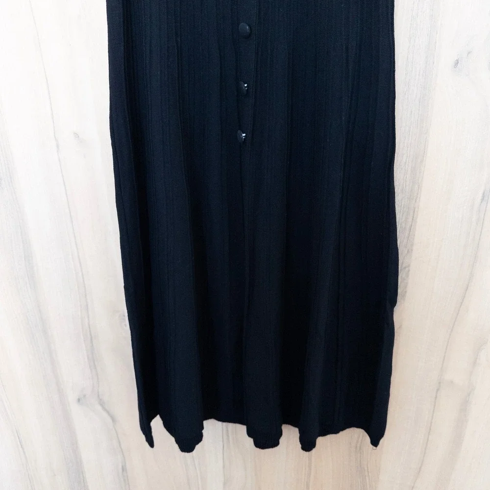 Cider Ribbed Knit Pleated Midi Skirt XS Black Button Front Academia Parisian